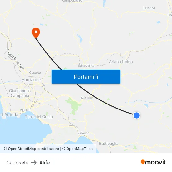 Caposele to Alife map