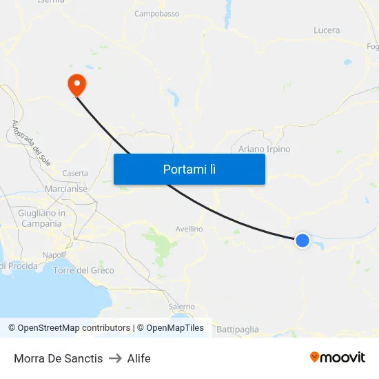 Morra De Sanctis to Alife map
