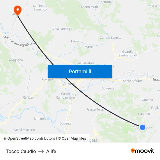 Tocco Caudio to Alife map