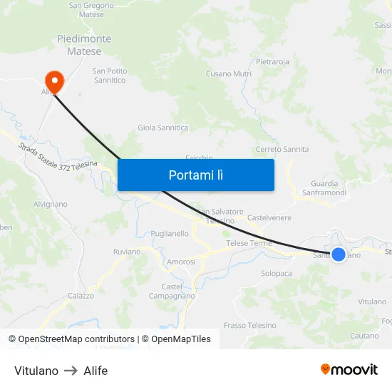 Vitulano to Alife map