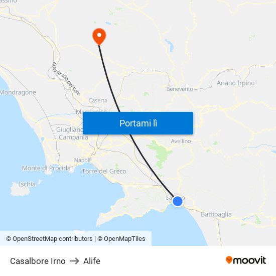 Casalbore Irno to Alife map