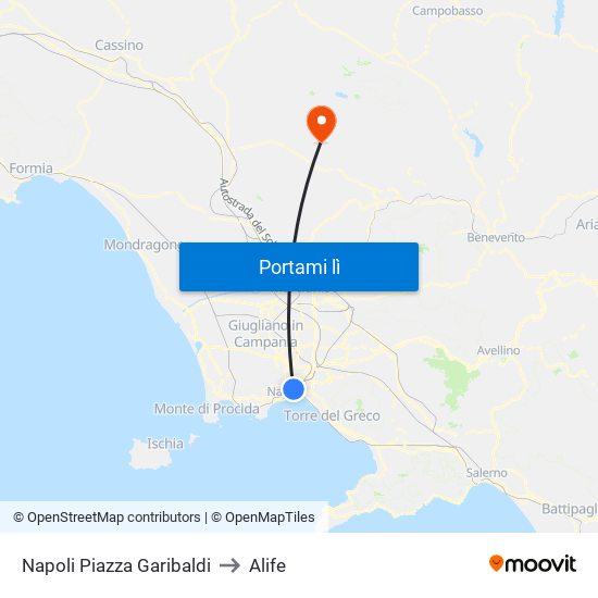 Napoli Piazza Garibaldi to Alife map