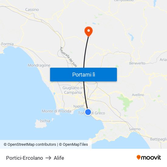 Portici-Ercolano to Alife map