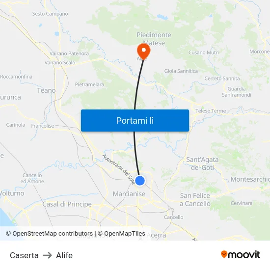 Caserta to Alife map