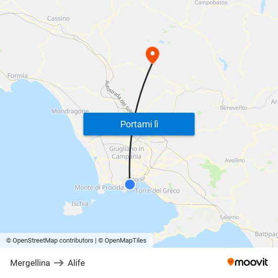 Mergellina to Alife map