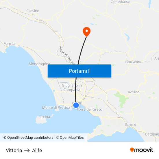 Vittoria to Alife map