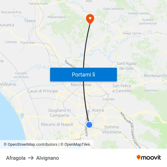 Afragola to Alvignano map