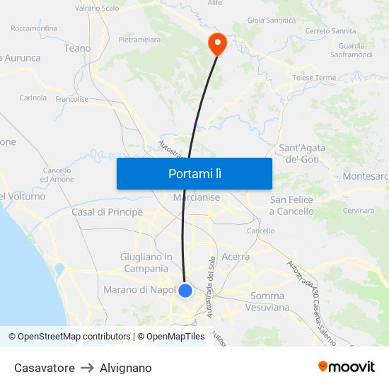 Casavatore to Alvignano map