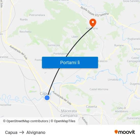 Capua to Alvignano map