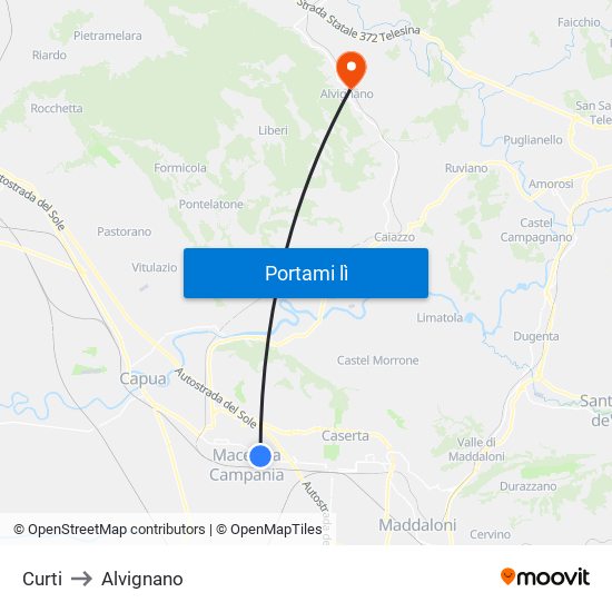 Curti to Alvignano map