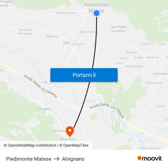 Piedimonte Matese to Alvignano map