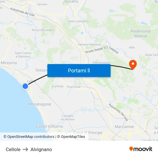 Cellole to Alvignano map