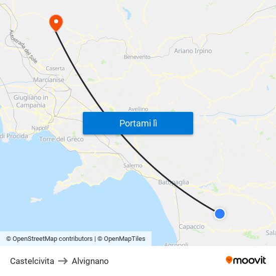 Castelcivita to Alvignano map