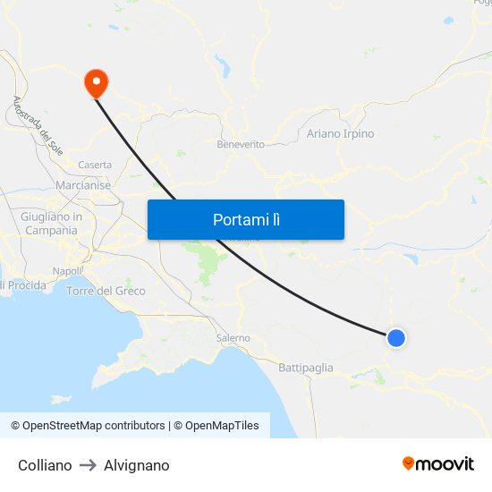 Colliano to Alvignano map