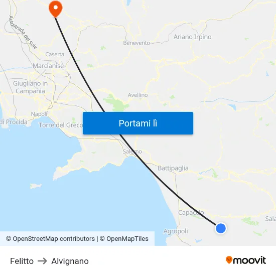 Felitto to Alvignano map