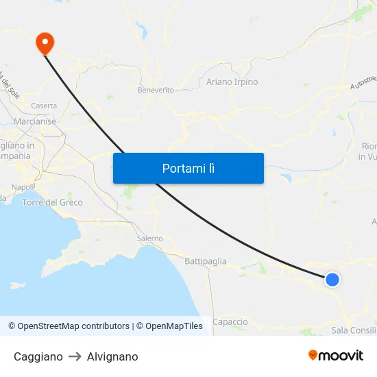 Caggiano to Alvignano map