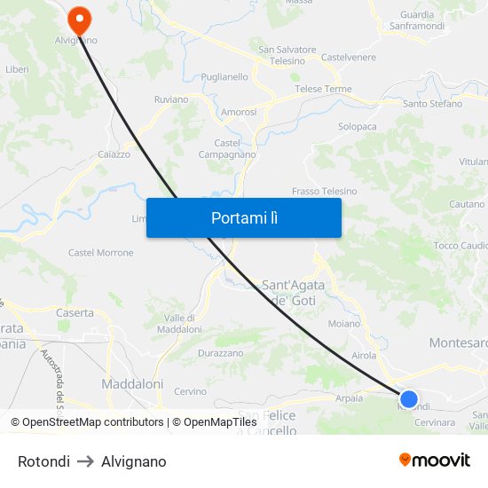 Rotondi to Alvignano map