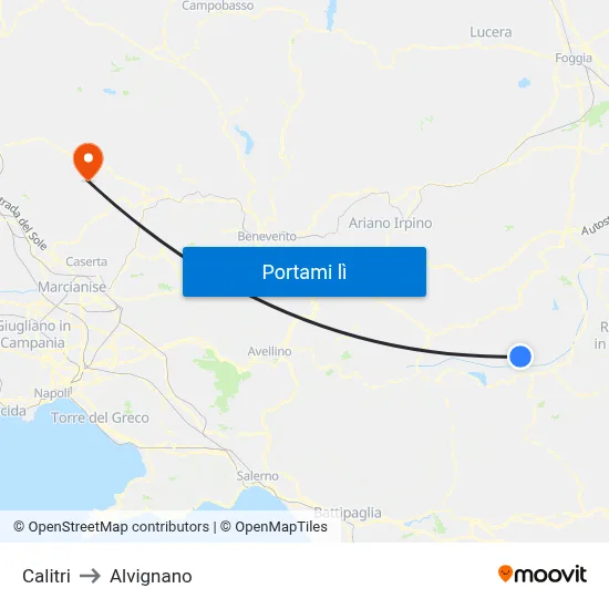Calitri to Alvignano map