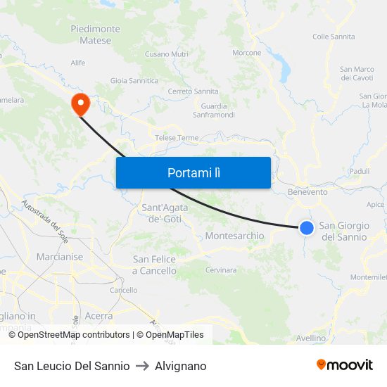 San Leucio Del Sannio to Alvignano map