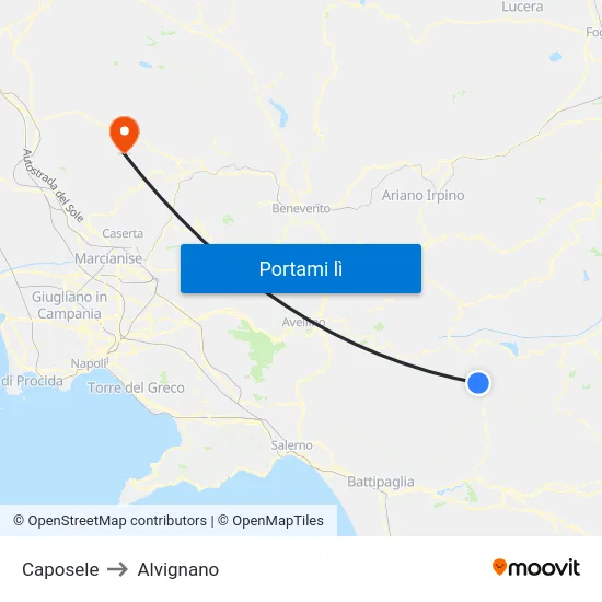 Caposele to Alvignano map