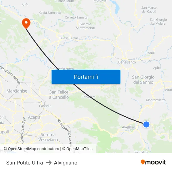 San Potito Ultra to Alvignano map