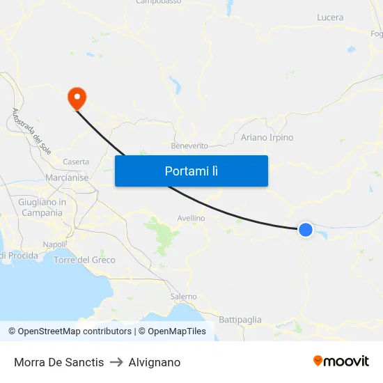 Morra De Sanctis to Alvignano map