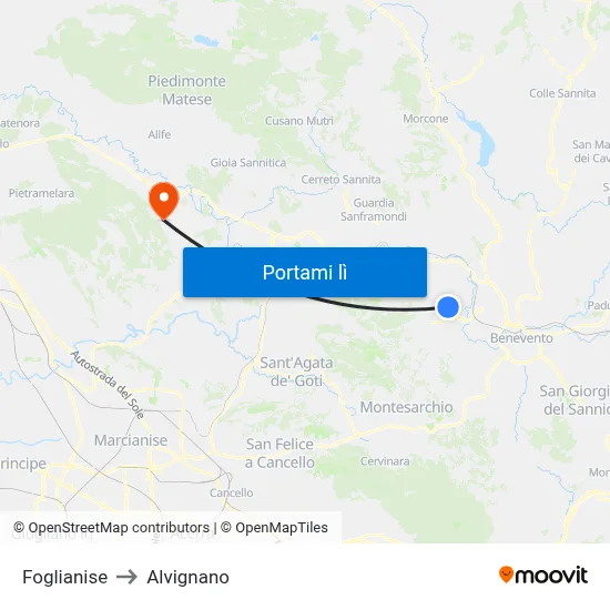 Foglianise to Alvignano map