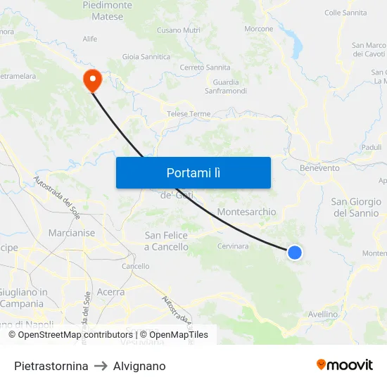 Pietrastornina to Alvignano map