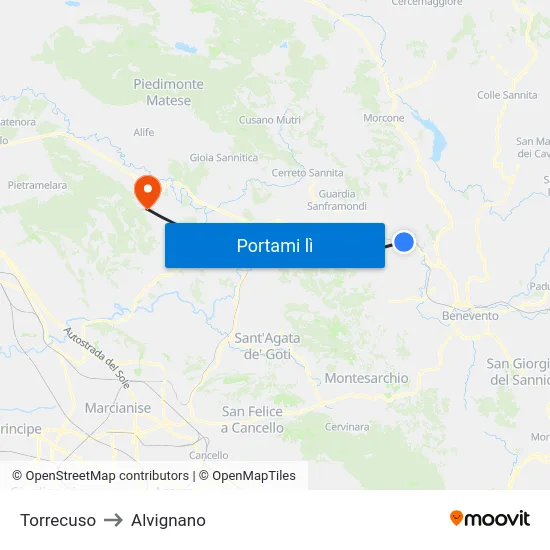 Torrecuso to Alvignano map