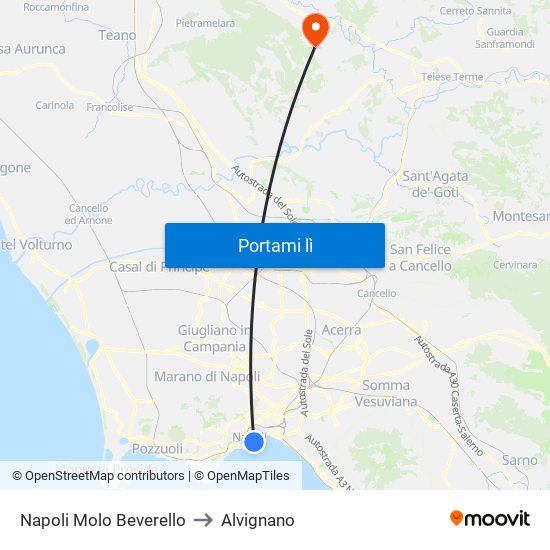 Napoli Molo Beverello to Alvignano map