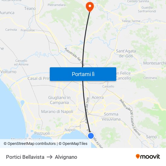 Portici Bellavista to Alvignano map