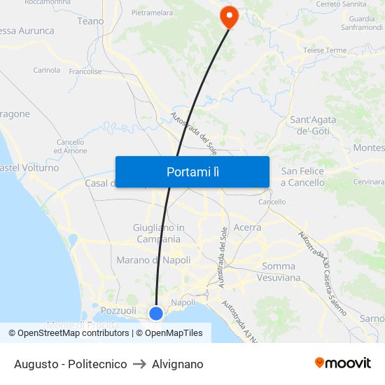 Augusto - Politecnico to Alvignano map