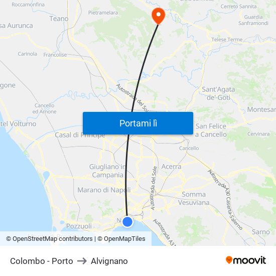 Colombo - Porto to Alvignano map
