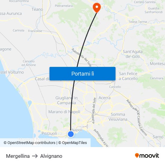 Mergellina to Alvignano map