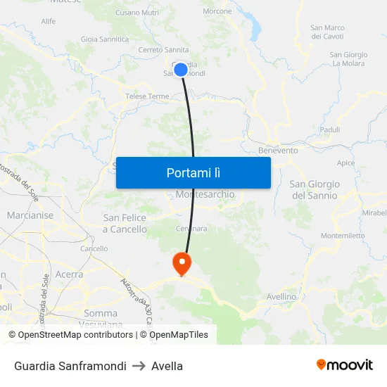 Guardia Sanframondi to Avella map