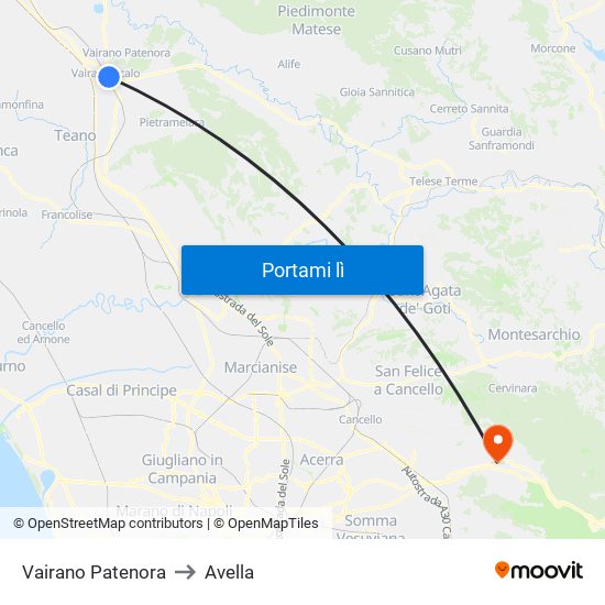 Vairano Patenora to Avella map