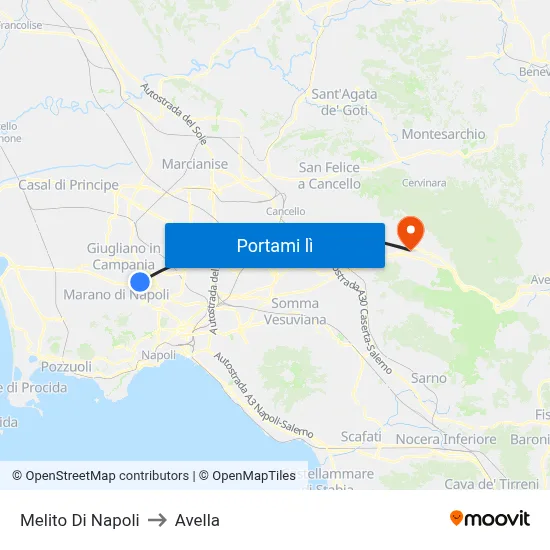 Melito Di Napoli to Avella map