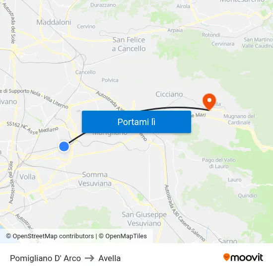 Pomigliano D' Arco to Avella map