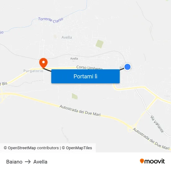 Baiano to Avella map