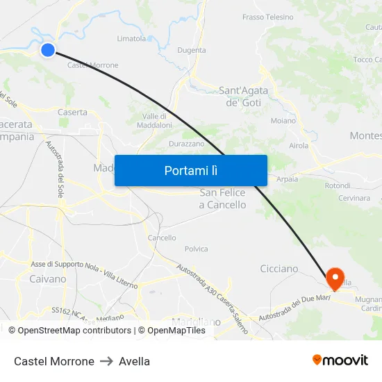 Castel Morrone to Avella map