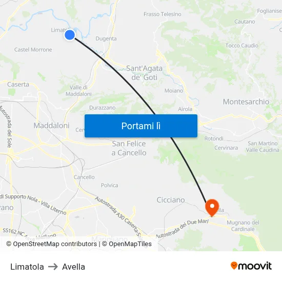 Limatola to Avella map