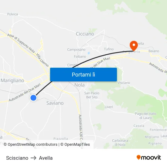 Scisciano to Avella map