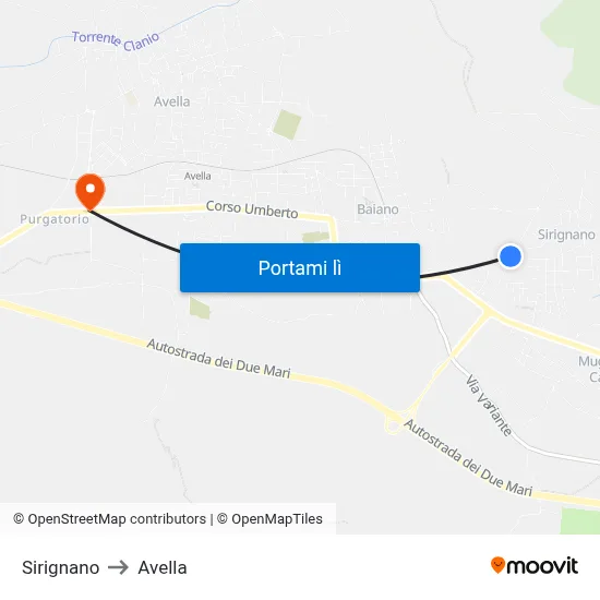 Sirignano to Avella map