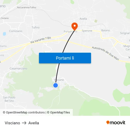 Visciano to Avella map