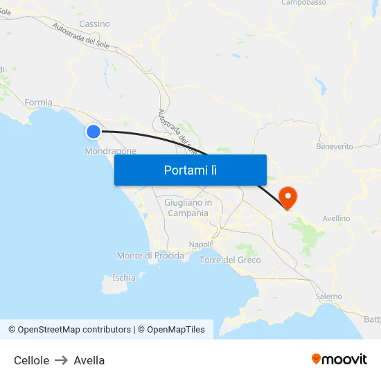 Cellole to Avella map