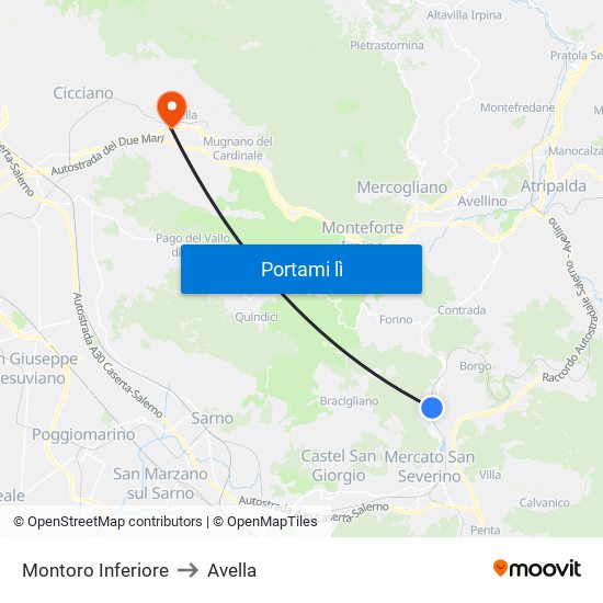 Montoro Inferiore to Avella map