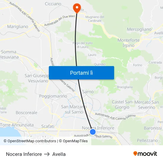 Nocera Inferiore to Avella map