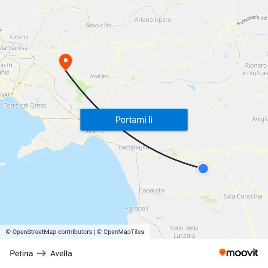 Petina to Avella map