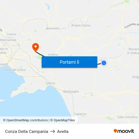 Conza Della Campania to Avella map
