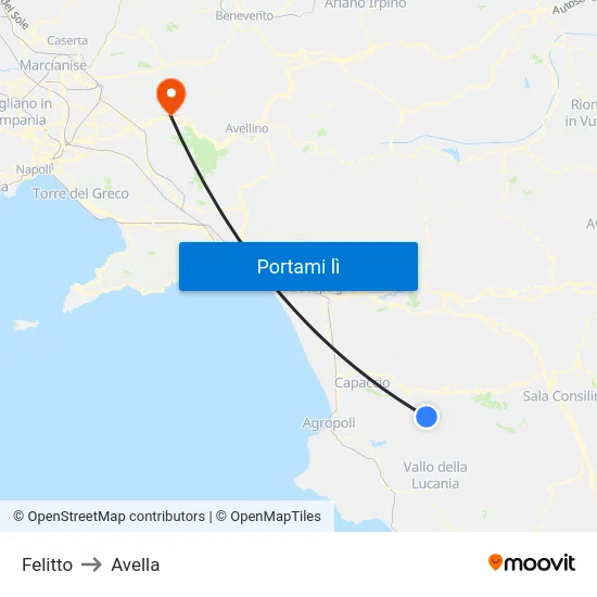 Felitto to Avella map